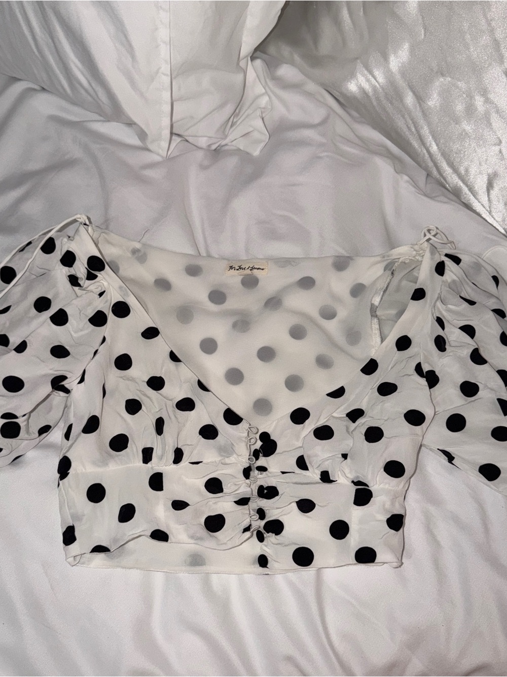 For Love and Lemons V-Neck Puff Sleeve Crop Top - White/Black